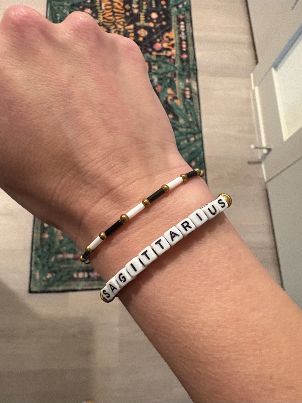 Sagittarius White Bead Stretch Bracelet Set with Gold Accents